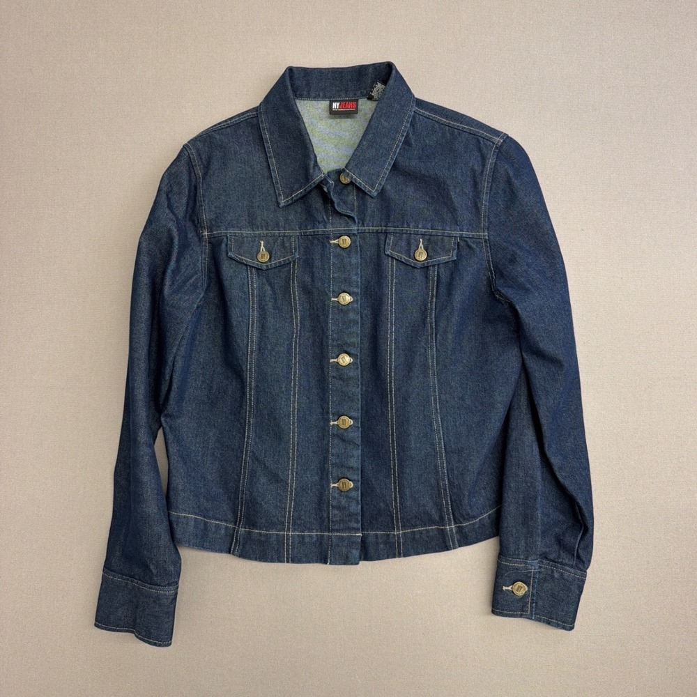 NY Jeans New York & Company Mens XL Denim Jacket Dark Wash Blue Cotton Trucker